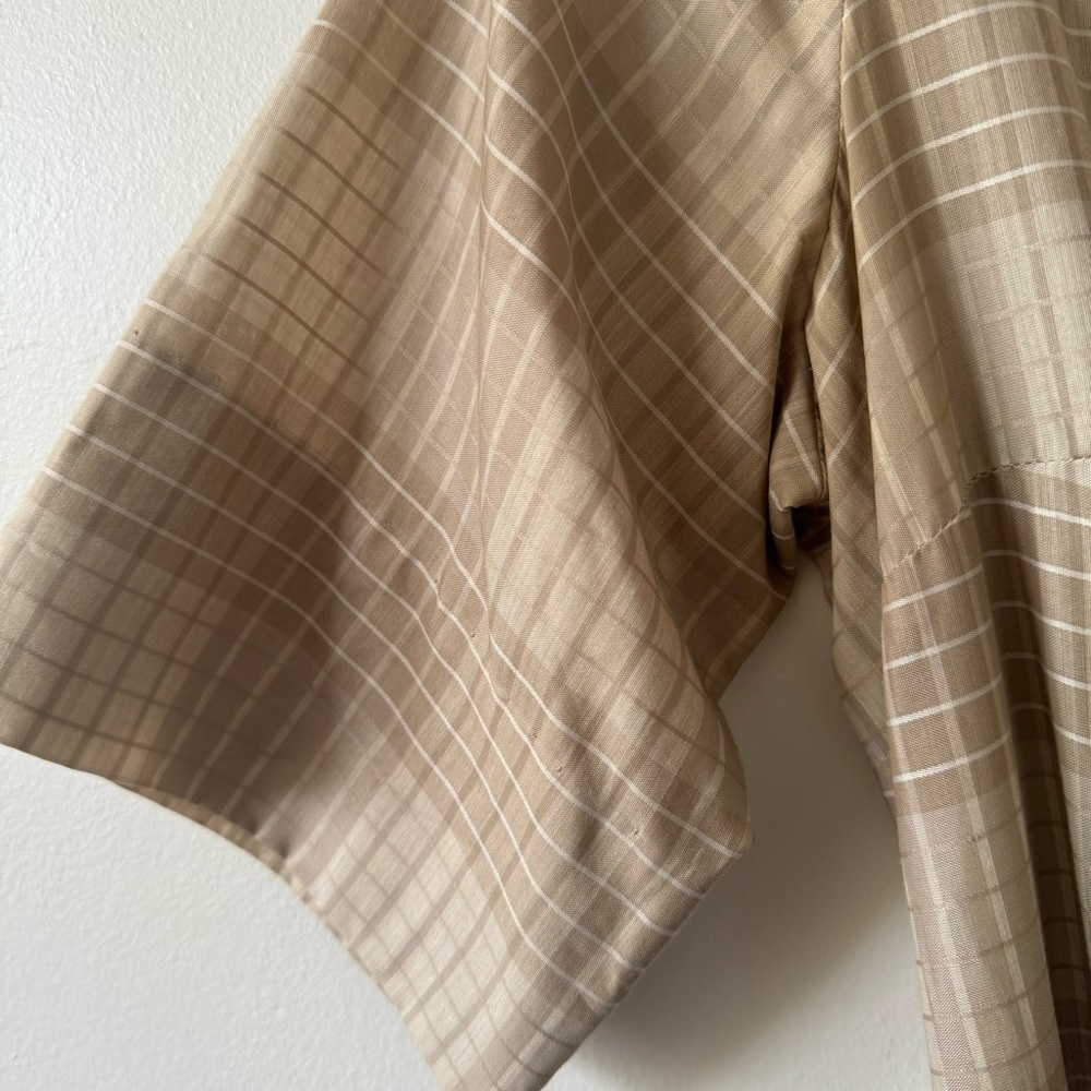 Vintage Tan Gingham Style Button-Down Dress - Picture 3 of 8